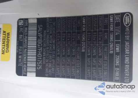 2015 Land Rover Range Rover Evoque Pure Plus z USA, uszkodzony, nr VIN SALVP1BG7FH017575